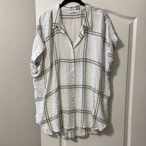 Jane delancey 1X NWOT White and Green Plaid Button Down Shirt